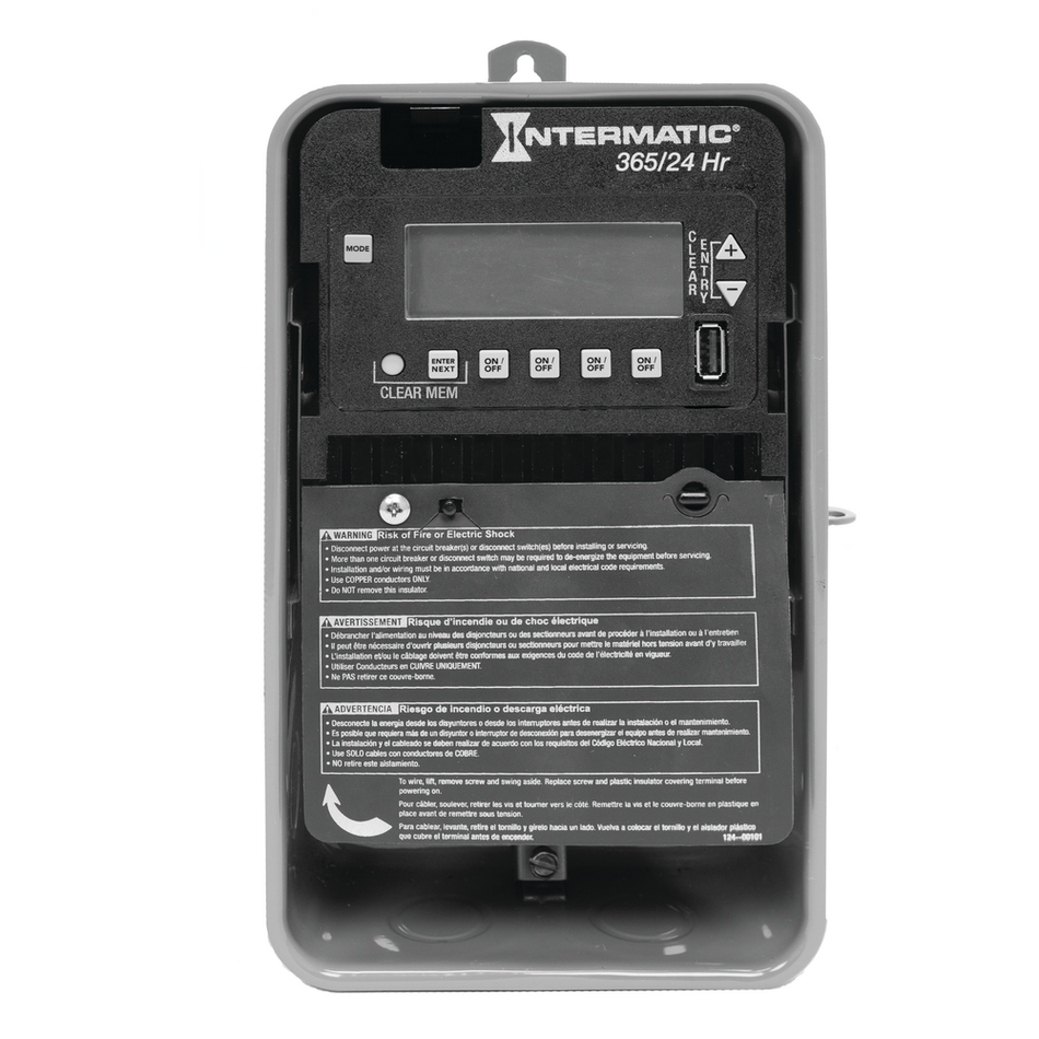 Intermatic ET2145CR, 24-Hour/365 Day 4-Circuit Electronic Control, Indoor/Outdoor Nema 3R Metal Enclosure, 4-SPST/2-DPST, 120-277 Volt