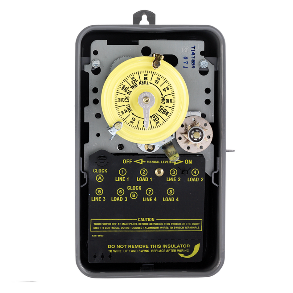 Intermatic T1475BR, 24-Hour Mechanical Time Switch with Skip-a-Day, 480 VAC, 60Hz, 4-SPST, Outdoor Metal Enclosure, 1 Hour Interval