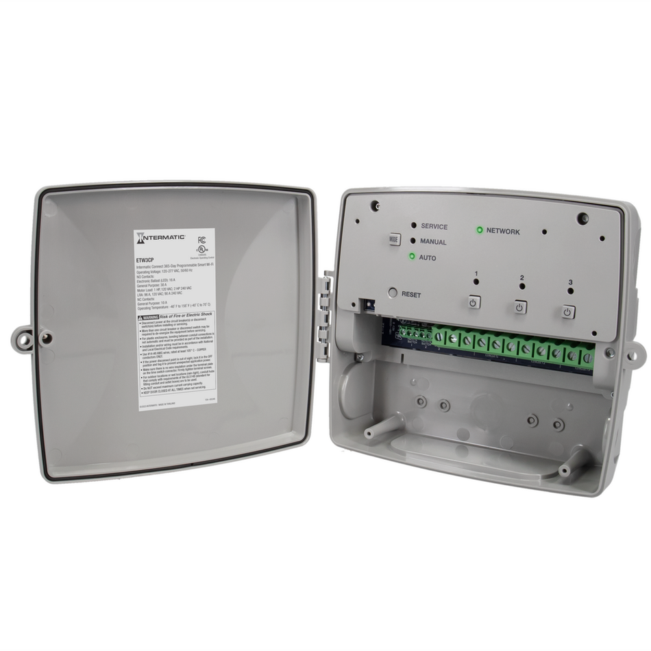 Intermatic ETW3CP, Intermatic Connect 365-Day Programmable Smart Wi-Fi Timer, 120-277V, 3xSPDT, Indoor/Outdoor Plastic Enclosure