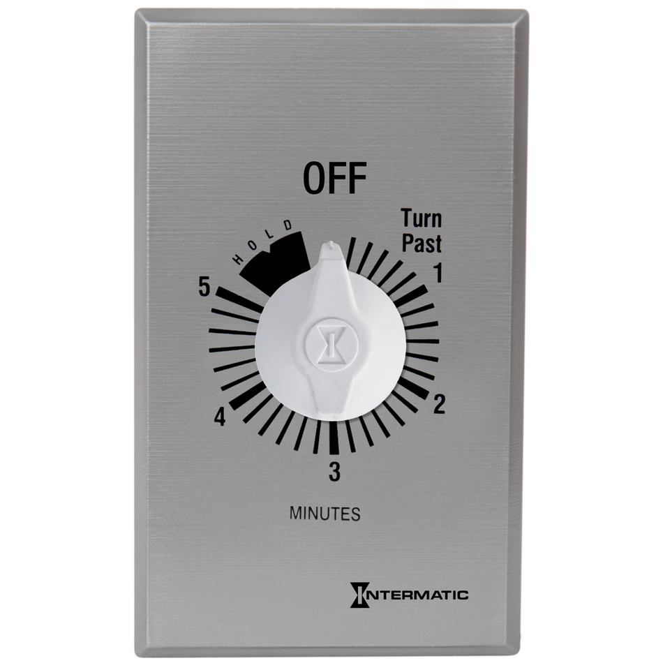 Intermatic FF5MH, Spring Wound Countdown Timer, Commercial, 125-277V, 50/60 Hz, SPST, 5 Minute Max, With Hold, Silver