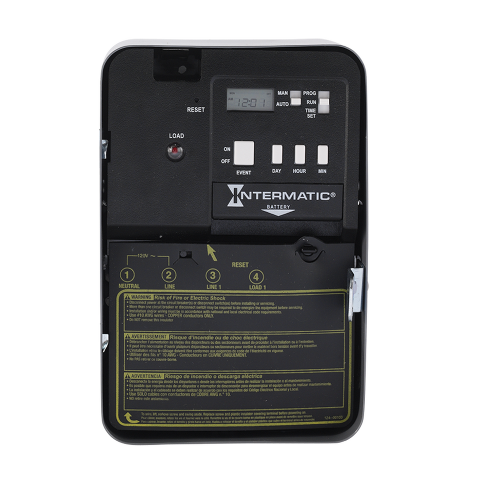 Intermatic EH10, Electronic Water Heater Time Switch, NEMA 1 Indoor Steel Case, SPST, 3600 Watts, 30 Amps, 120 Volt
