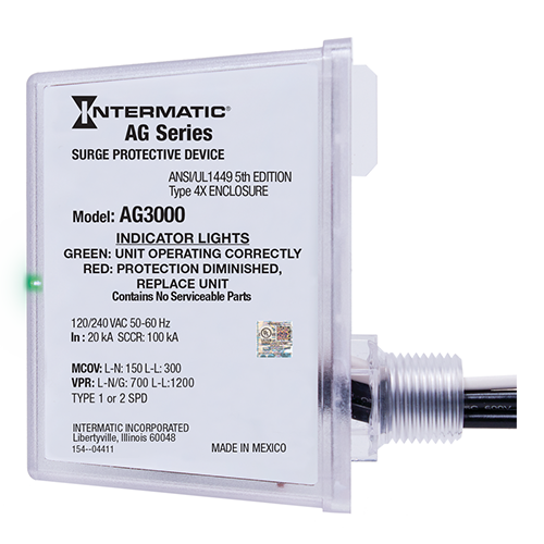 Intermatic AG3000, HVAC Surge Protector, Single (Split) Phase, Type 1 or 2 SPD, Hardwired, 10kA Max. Capacity, 120/240 Volt ﻿