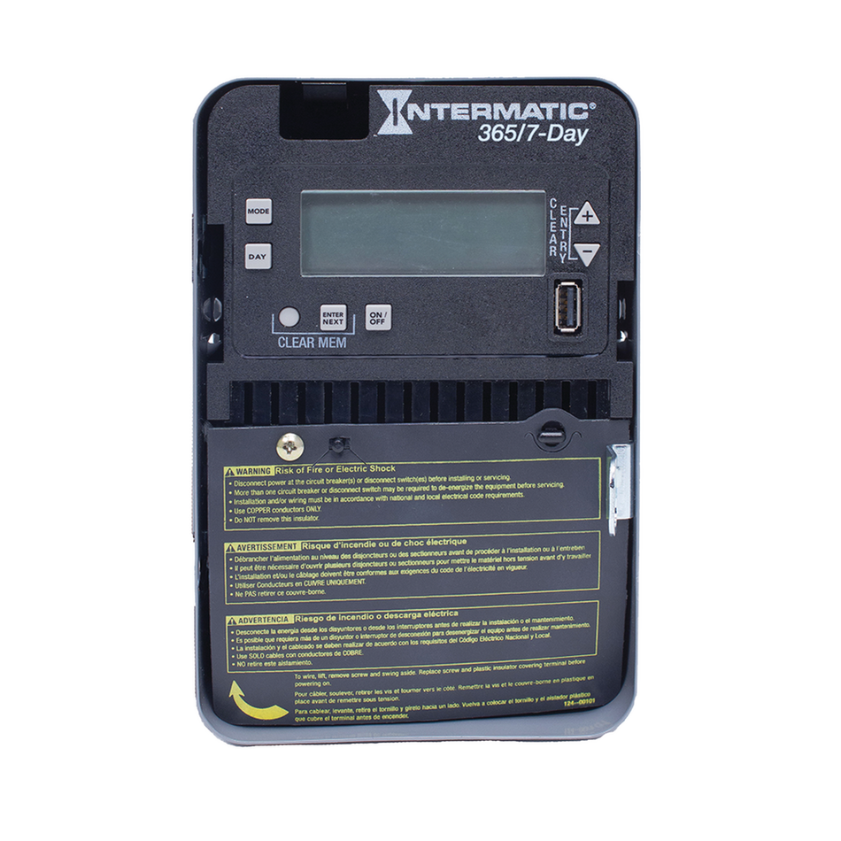 Intermatic ET2705C, 7-Day/365 Day 1-Circuit Electronic Control, Indoor Type 1 Metal Enclosure, SPST, 120-277 Volt
