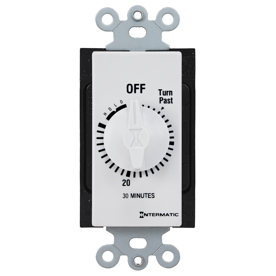 Intermatic FD30MHW, Spring Wound Countdown Timer, Decorator Style, 125-277V, 50/60 Hz, SPST, 30 Minute Max, With Hold, White