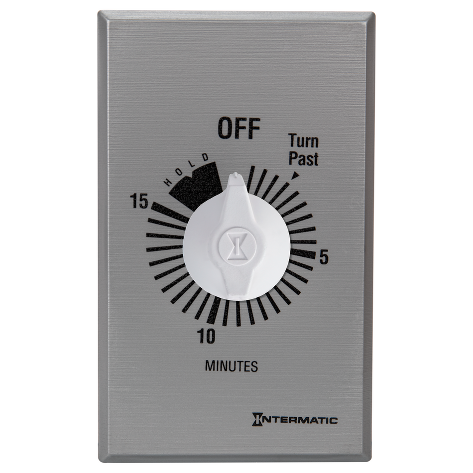 Intermatic FF15MH, Spring Wound Countdown Timer, Commercial, 125-277V, 50/60 Hz, SPST, 15 Minute Max, With Hold, Silver