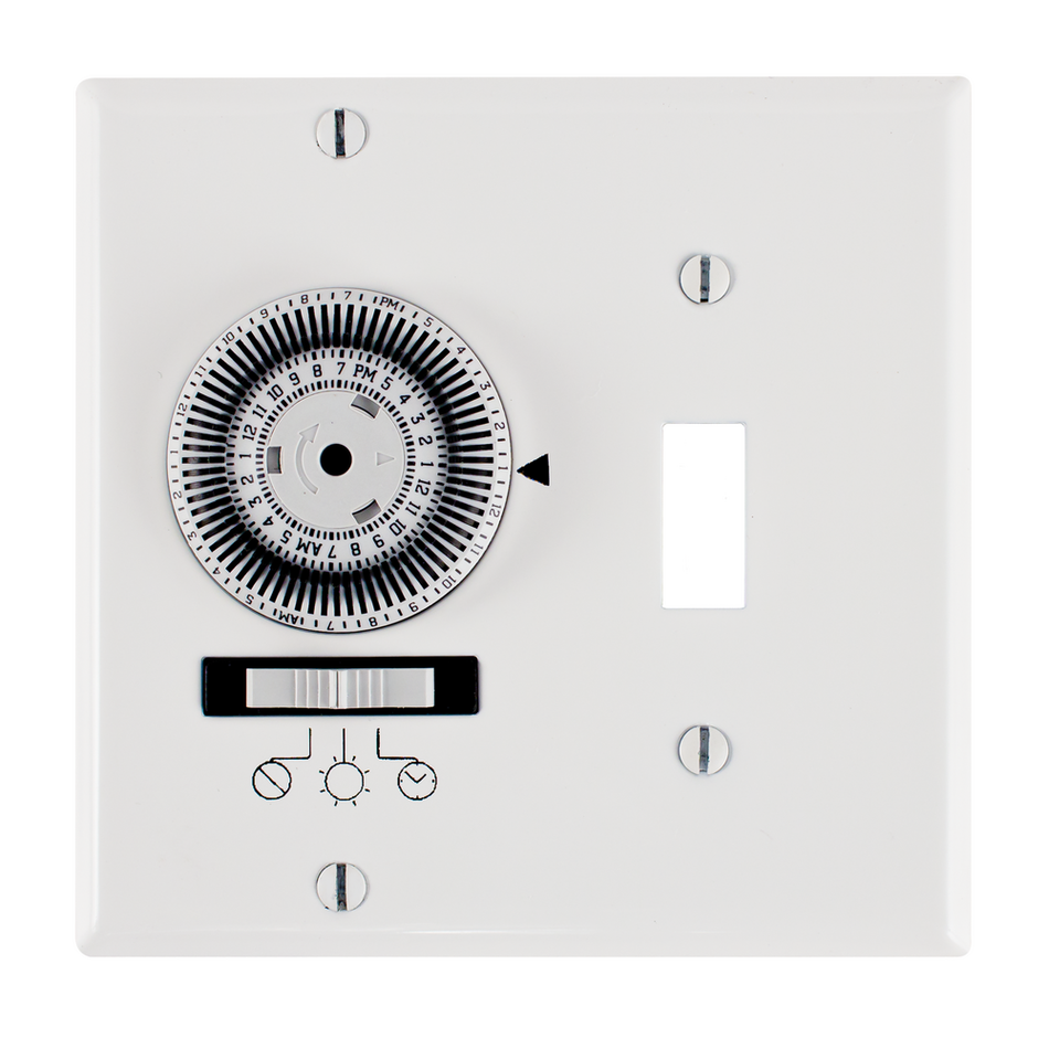 Intermatic KM2ST-2G, 24-Hour Heavy-Duty Mechanical In-Wall Timer, Timer and Toggle Switch, 120 VAC, 20A, SPST, 2 Gang, White