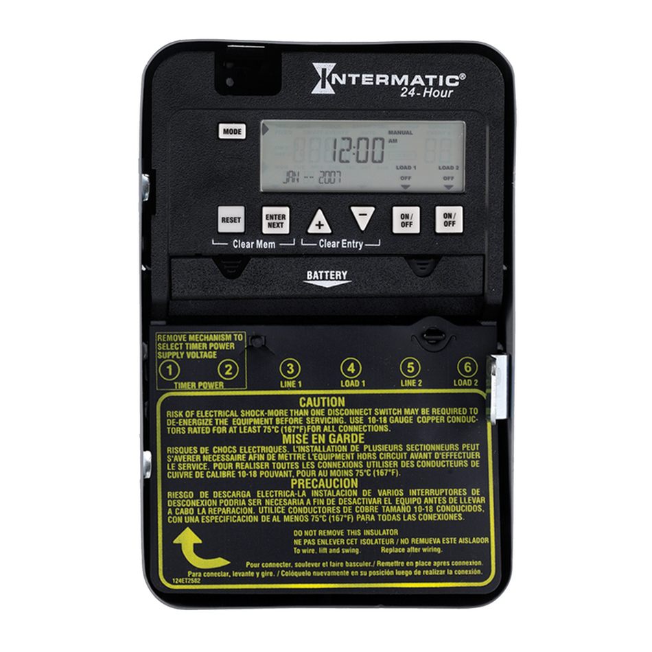 Intermatic ET1125C, 24-Hour 2-Circuit Electronic Control, NEMA 1 Indoor Metal Enclosure, 2xSPST or DPST, 30 Amps, 120-277 Volt