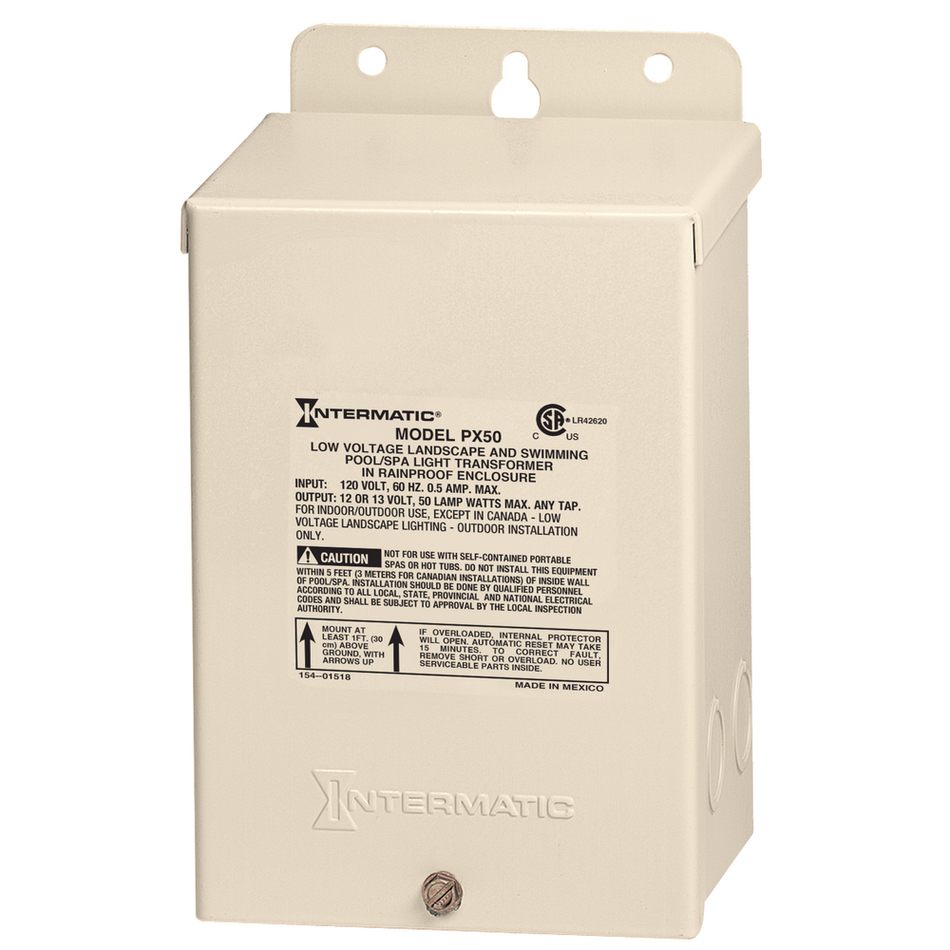 Intermatic PX50, 50 W Pool & Spa Safety Transformer, Beige Steel Enclosure, Input 120V, Output 12,13,14 V