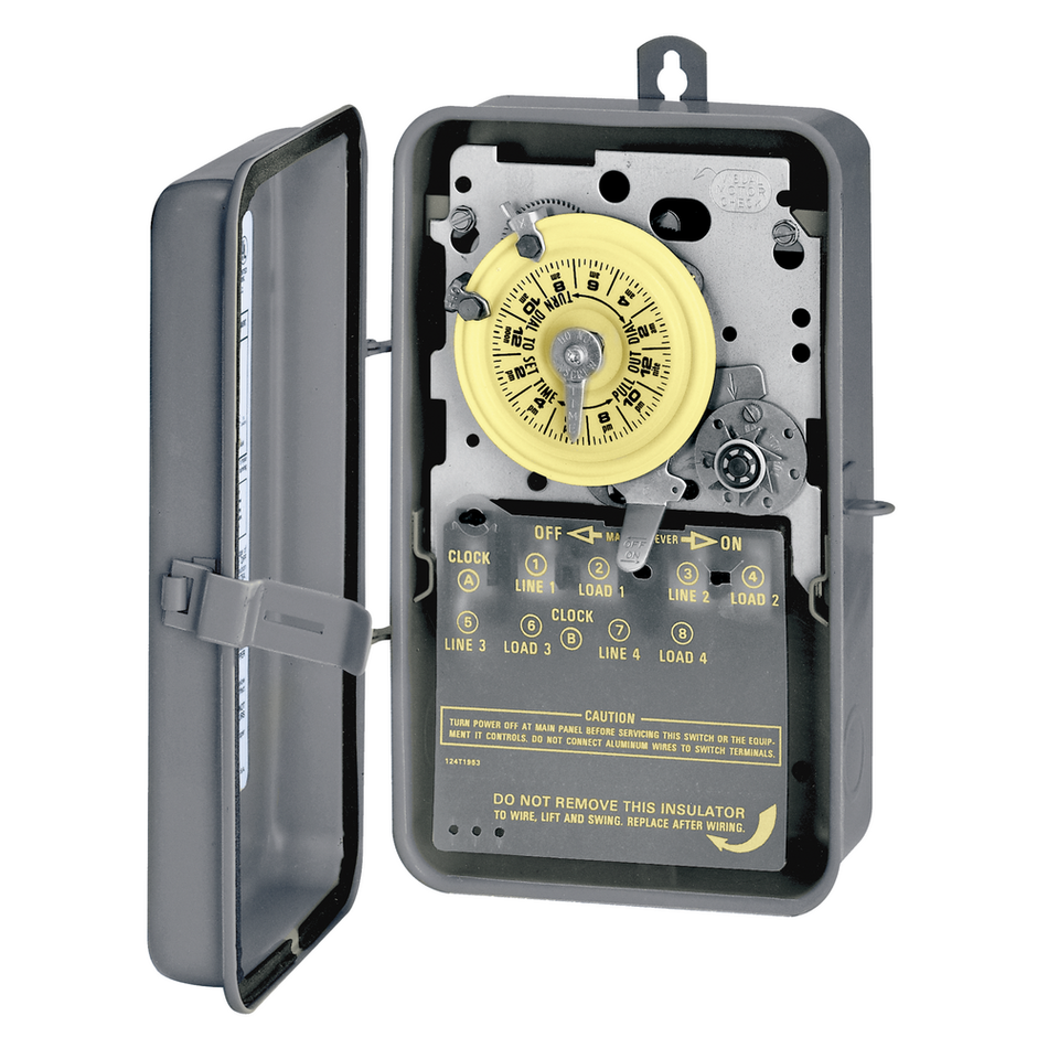 Intermatic T1472BR, 24-Hour Mechanical Time Switch with Skip-a-Day, 208-277 VAC, 60Hz, 4-SPST, Outdoor Metal Enclosure, 1 Hour Interval