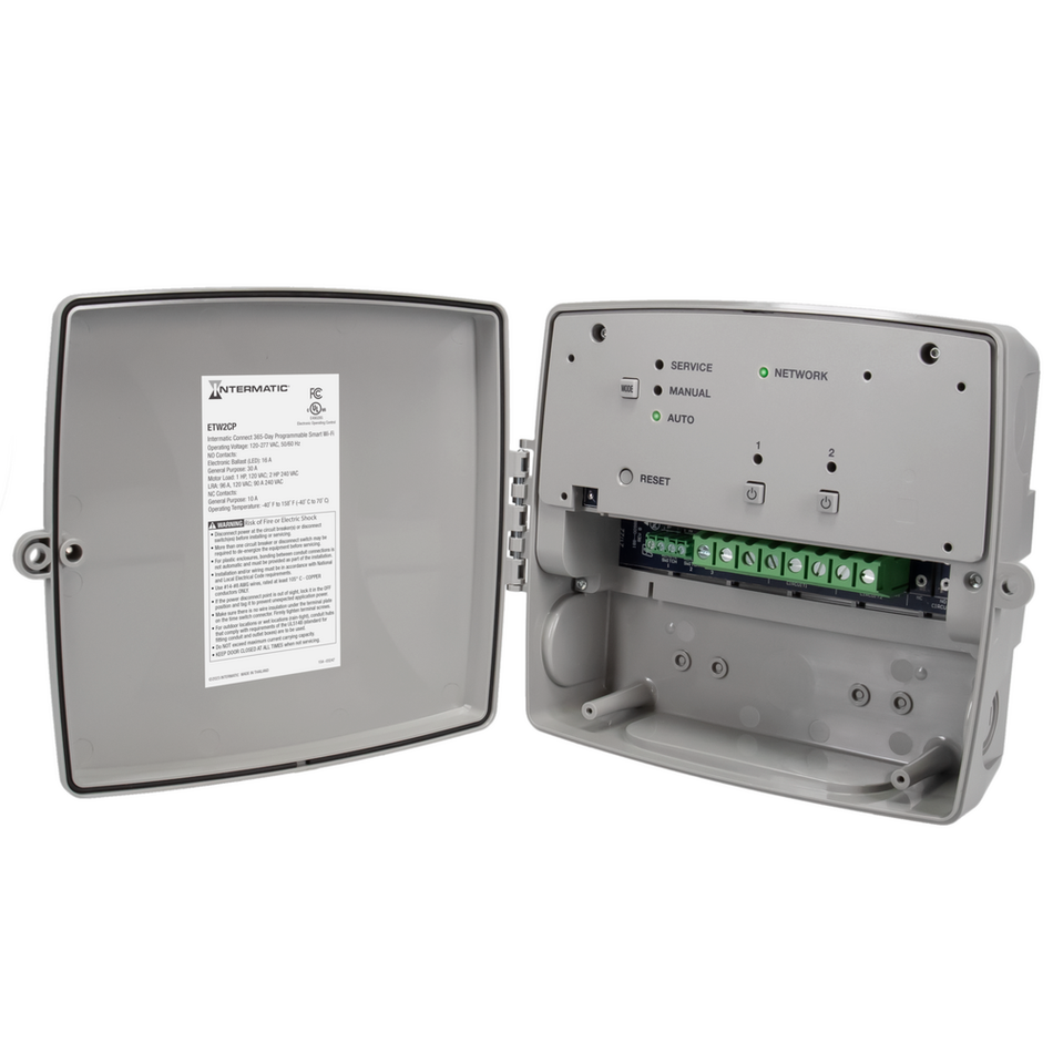 Intermatic ETW2CP, Intermatic Connect 365-Day Programmable Smart Wi-Fi Timer, 120-277V, 2xSPDT, Indoor/Outdoor Plastic Enclosure