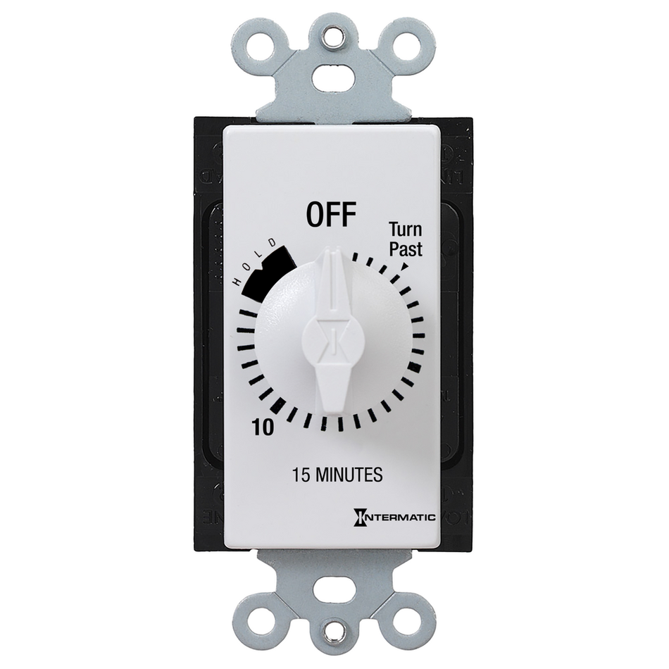 Intermatic FD15MHW, Spring Wound Countdown Timer, Decorator Style, 125-277V, 50/60 Hz, SPST, 15 Minute Max, With Hold, White