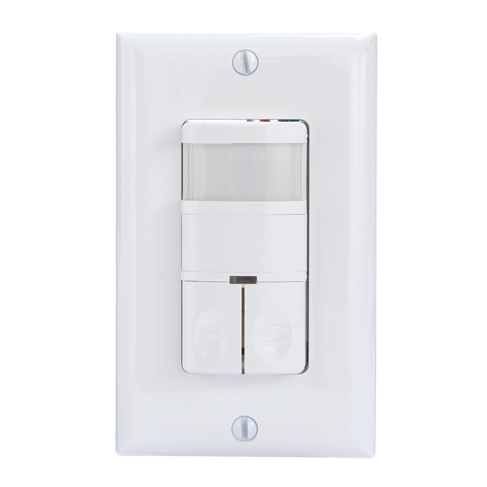Intermatic IOS-DDR-WH, Commercial Grade Dual Load In-Wall PIR Occupancy/Vacancy Sensor, No Neutral Required, White