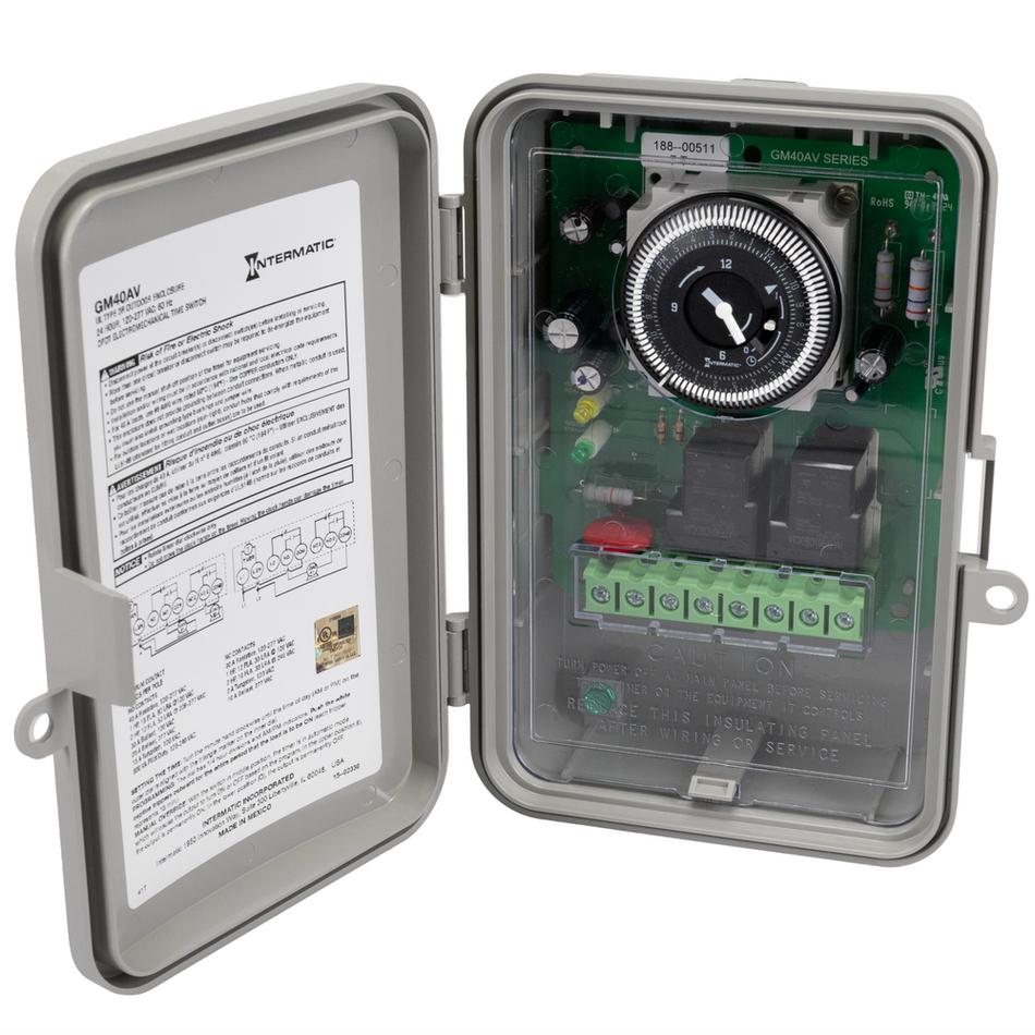 Intermatic GM40AV, 24-Hour and Auto-voltage General Purpose Time Control, NEMA 3R Raintight Outdoor Plastic Case, SPDT/DPDT, 40A, 120-277V