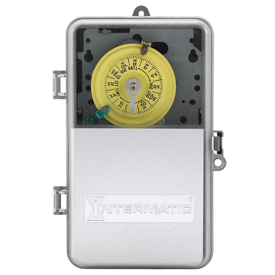 Intermatic T101PCD82, 24-Hour Mechanical Time Switch, 120 VAC, 60Hz, SPST, Indoor/Outdoor Plastic with See-Through Door Enclosure, 1 Hour Interval