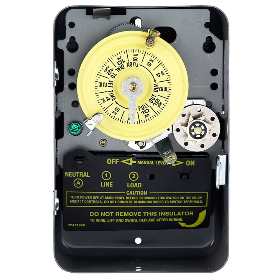 Intermatic T172, 24-Hour Mechanical Time Switch with Skip-a-Day, 208-277 VAC, 60Hz, SPST, Indoor Metal Enclosure, 1 Hour Interval