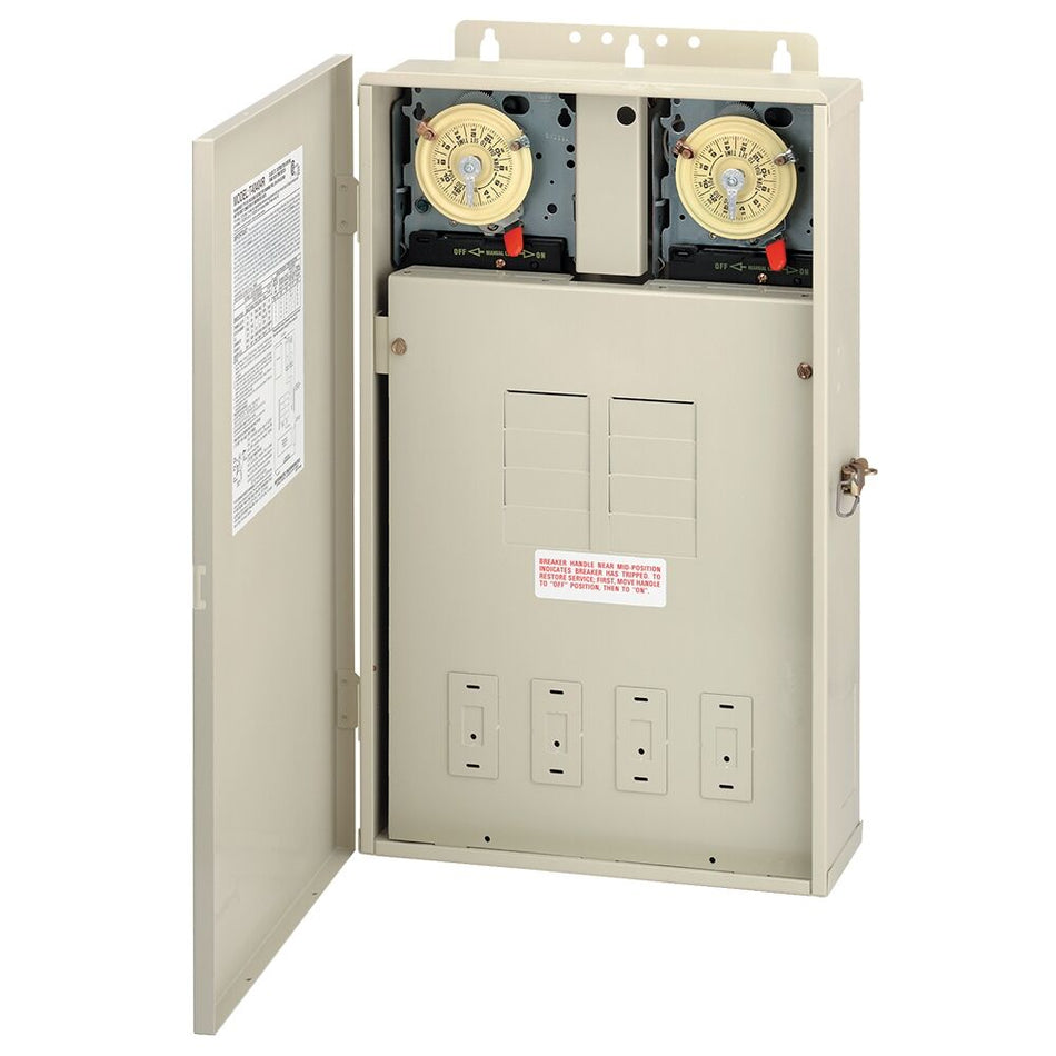 Intermatic T40404R, 125 A Load Center with Two T104M Mechanisms, 8-Breaker Spaces