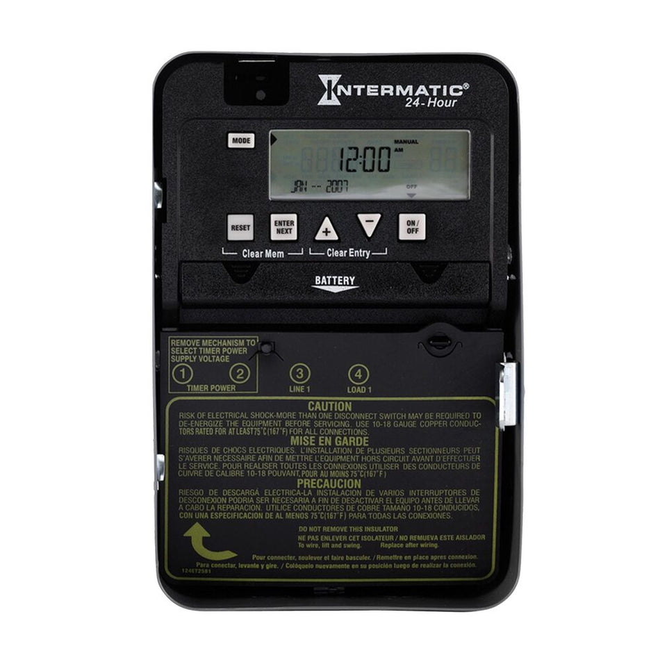 Intermatic ET1105C, 24-Hour 1 Circuit Electronic Control, NEMA 1 Indoor Metal Enclosure, SPST, 30 Amps, 120-277 Volt ﻿