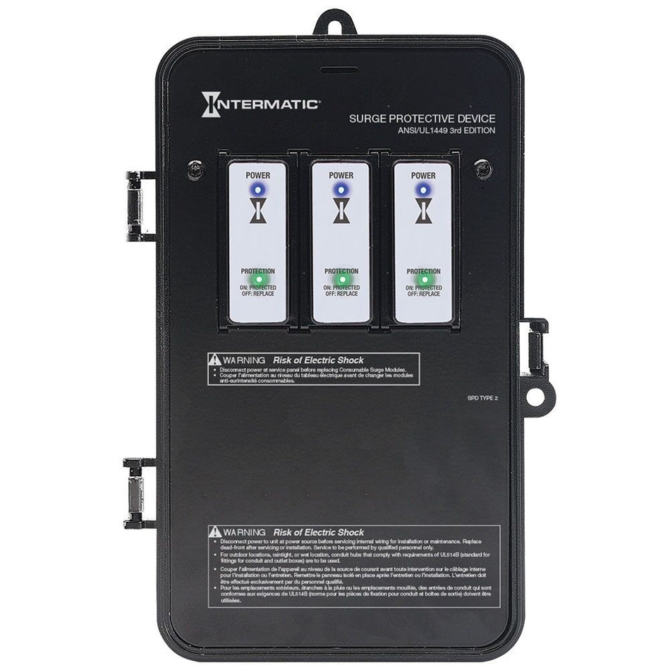 Intermatic IG2240-PK, Surge Protective Device, Single (Split) Phase, 6-Mode, 120/240 VAC 1Ph, Type 2, Indoor/outdoor type 3R plastic, Black