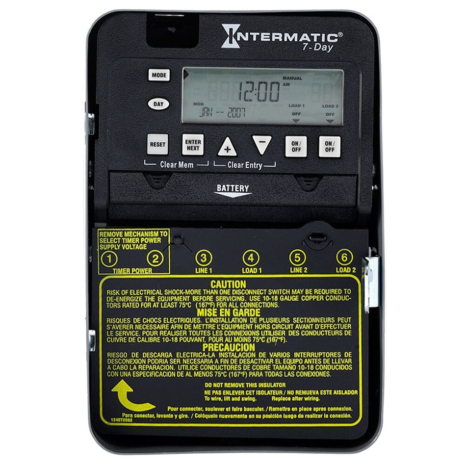 Intermatic ET1725C, 7-Day 2-Circuit Electronic Control, NEMA 1 Indoor Metal Enclosure, 2xSPST or DPST, 30 Amps, 120-277 Volt