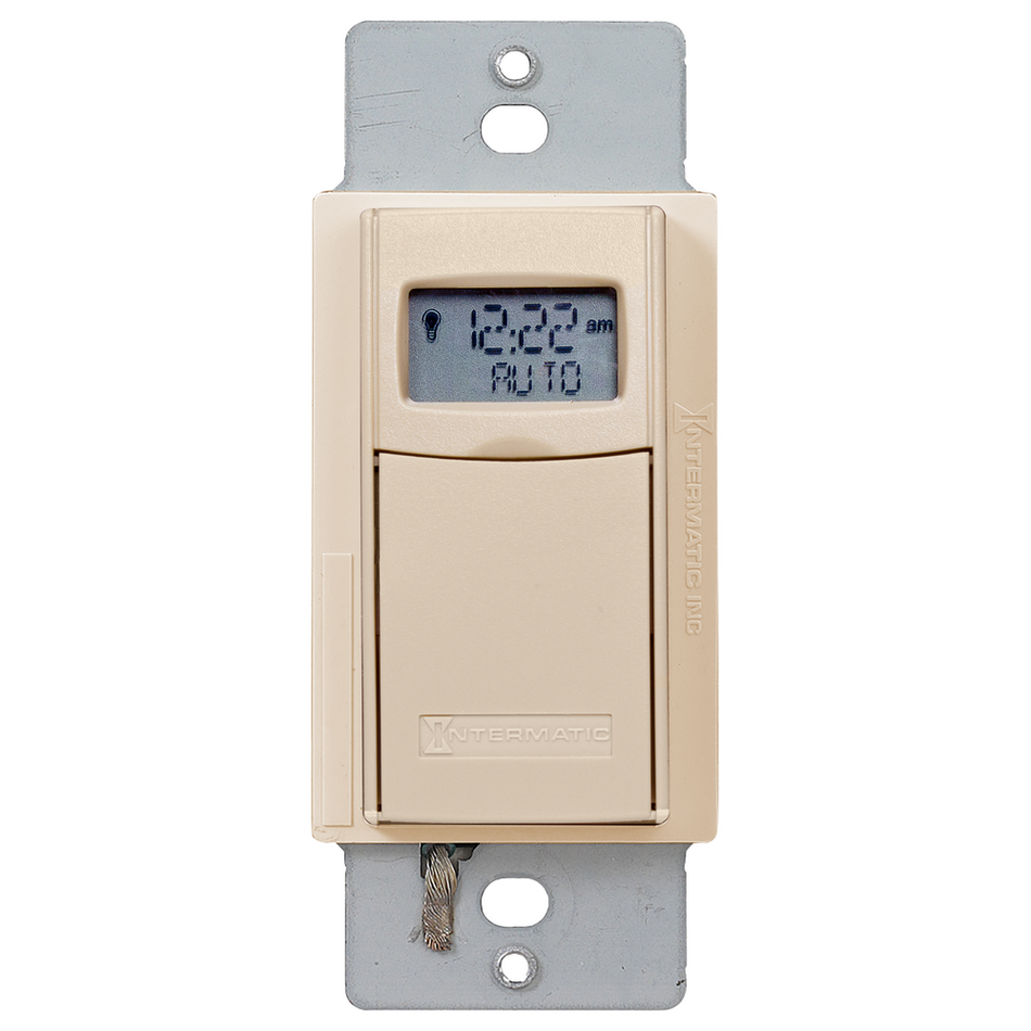 Intermatic EI600LAC, 7-Day Heavy-Duty Programmable Timer, 40 On/Off Operations Per Week, Single Pole or 3 Way, 120-277V, 20A, Light Almond