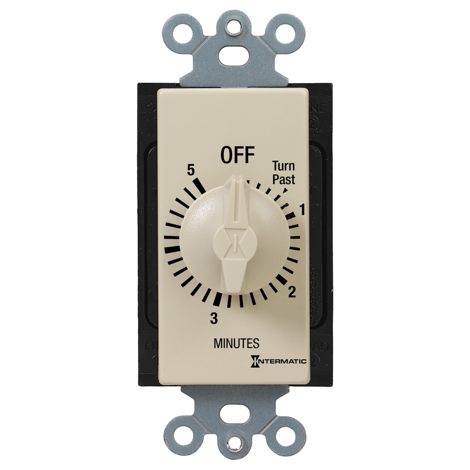 Intermatic FD5M, Spring Wound Countdown Timer, Decorator Style, 125-277V, 50/60 Hz, SPST, 5 Minute Max, Without Hold, Ivory