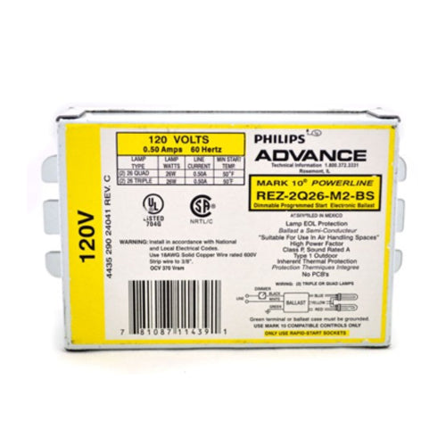 Philips Advance ICF2S13M1BS35M, SmartMate Electronic Programmed Start 4-Pin CFL Ballasts, Bottom Wiring Feed with Mounting Stud, For (1/2) CFL 13W Lamps, 120-277V