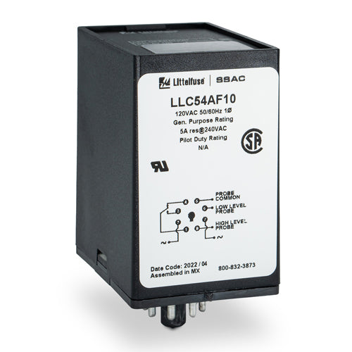 Littelfuse LLC54AF10, LLC5 Series, Liquid Level Controller High/Low Level SPDT, 120VAC, Plug-in Socket, Drain Operation