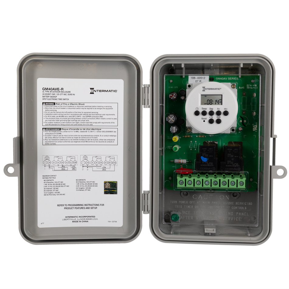 Intermatic GM40AVE-RD89, 24-Hour or 7-Day Electronic Time Control, Type 3R Outdoor Plastic Enclosure, 40A, 120-277V