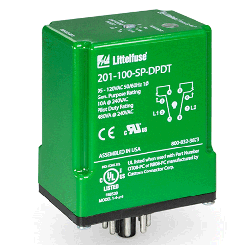 Littelfuse 201-200-SP-DPDT, 201-SP-DPDT Series, Single-phase voltage/phase monitor, Voltage Sensing AC 190 ~ 240VAC, DPDT (2 Form C)