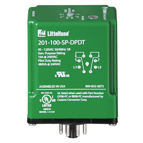 Littelfuse 201-200-SP-T-9, 201-SP Series, Single-phase voltage/phase monitor, Voltage Sensing AC 190 ~ 240VAC, SPDT (1 Form C)
