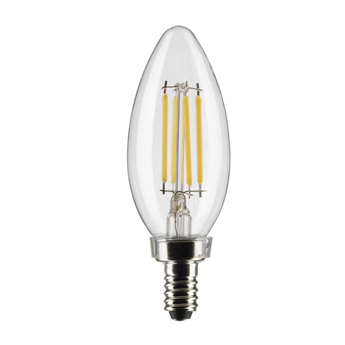 Satco S21264, B11 LED Filament, 120V, 4W, 350 Lumens, 2700K Warm White, Candelabra E12 Base, 90 CRI, Dimmable