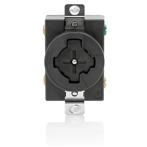 Leviton 20403-L, Single Flush Locking Receptacle, 30 Amp  600 VAC / 20 Amp 250 VDC, 3-Pole, 4-Wire, Grounding, Black