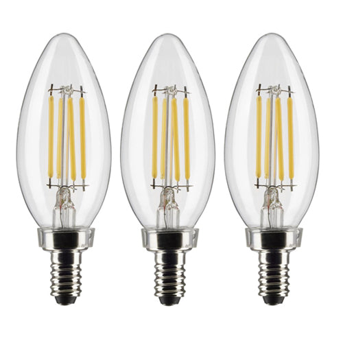 Satco S21367, B11 LED Filament, 120V, 4W, 350 Lumens, 3000K Soft White, Candelabra E12 Base, 90 CRI, Dimmable, 3 Packs