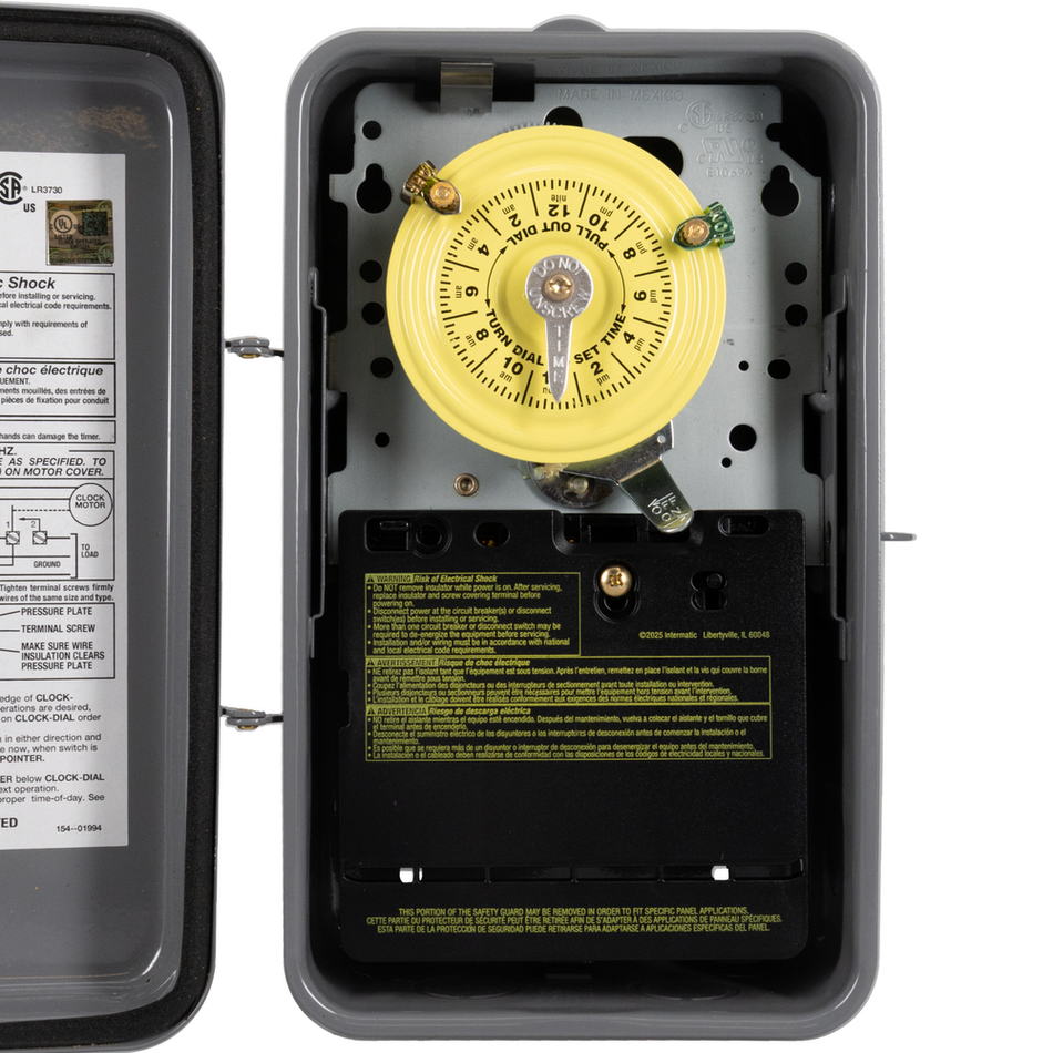 Intermatic T101R, 24-Hour Mechanical Time Switch, 120 VAC, 60Hz, SPST, Indoor/Outdoor Metal Enclosure, 1 Hour Interval