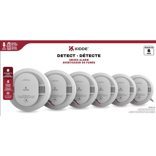 Kidde 20SAR-CA, DETECT Series Smoke Alarm, 120V Hardwired with AA Backup Battery, Ordering P/N #: 21033112, 6 Pack