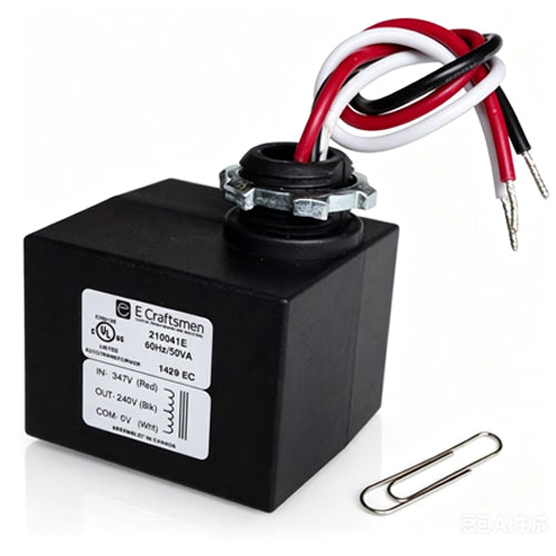 E Craftsmen 211063FB, Enclosed Slim-Line 480V Down to 240V 35VA, Auto-Resetting Thermal Fuse Protection, LED Lighting Step-Down Autotransformer