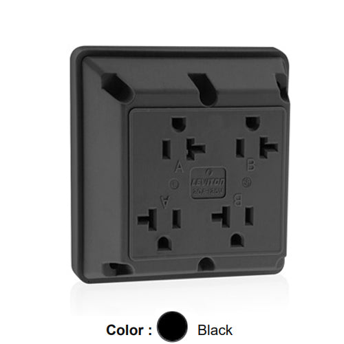 Leviton 21254-E, 4-in-1 Quadruplex Receptacle, Heavy-Duty Industrial Specification Grade, 20A 125V, NEMA 5-20R, 2-Pole, 3-Wire, Side Wire Only, Black