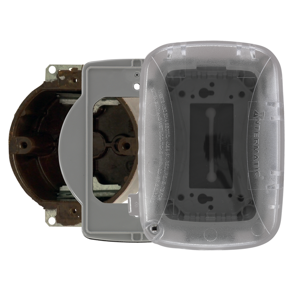 Intermatic WP5103C, Extra-Duty Plastic In-Use Weatherproof Cover, Single-Gang, Vrt/Hrz, 2.75" Clear, 3/0 Adapter Plate