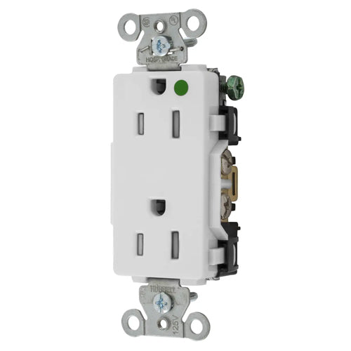 Hubbell-PRO Extra Heavy Duty Hospital Grade Receptacles, Style Line Decorator, Tamper Resistant, Nylon Face, Back And Side Wired, 15A 125V, 5-15R, 2-Pole 3-Wire Grounding, White, 2172WTRA