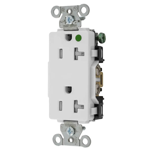 Hubbell-PRO Extra Heavy Duty Hospital Grade Receptacles, Style Line Decorator, Tamper Resistant, Nylon Face, Back And Side Wired, 20A 125V, 5-20R, 2-Pole 3-Wire Grounding, White, 2182WTRA