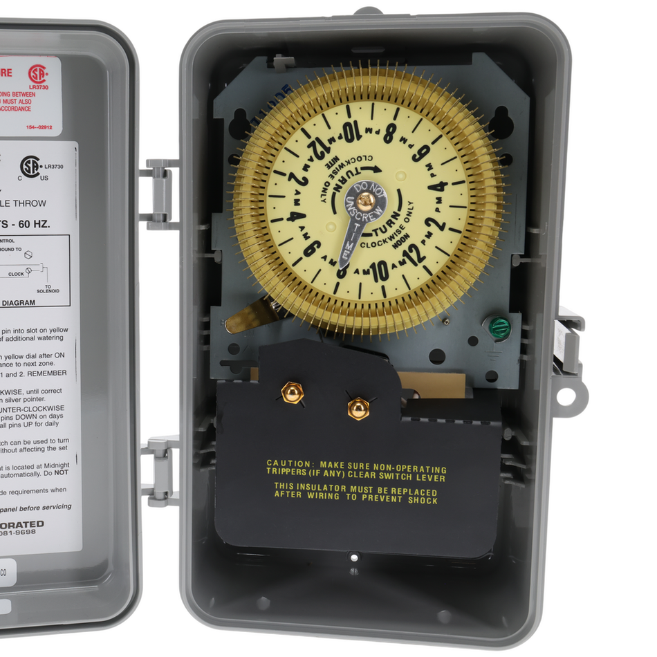 Intermatic T1905P, 24-Hour Mechanical Time Switch, 125 VAC, 60Hz, SPDT, Indoor/Outdoor Plastic Enclosure, 15 Minute Interval