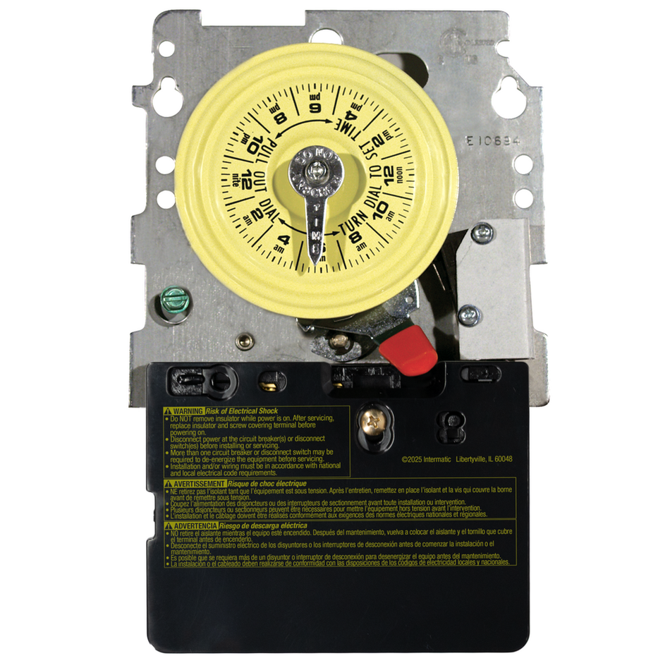 Intermatic T104M201, 24-Hour Mechanical Time Switch, Mechanism Only, 208-277 VAC, 60Hz, DPST, Pool Heater Protection
