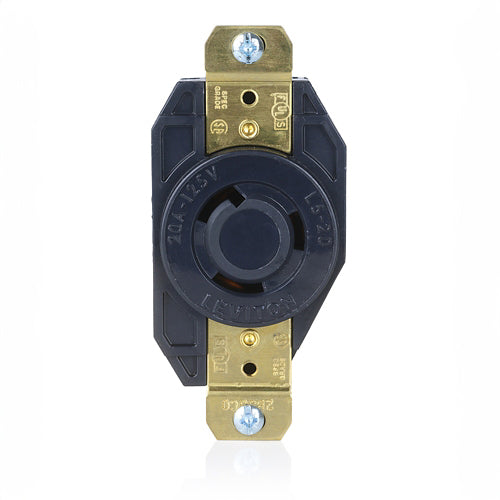 Leviton 2310-B, Flush Mount Locking Receptacle, Industrial Grade, Corrosive, 20A 125V, NEMA L5-20R, 2-Pole, 3-Wire, Grounding, All Black