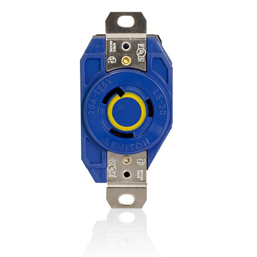 Leviton 2310-BU, Flush Mount Locking Receptacle, Industrial Grade, 20A 125V, NEMA L5-20R, 2-Pole, 3-Wire, Grounding, Blue