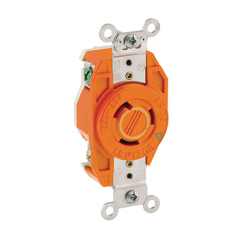 Leviton 2310-IG, Flush Mount Locking Receptacle, Industrial Grade, Isolated Ground, 20A 125V, NEMA L5-20R, 2-Pole, 3-Wire, Orange
