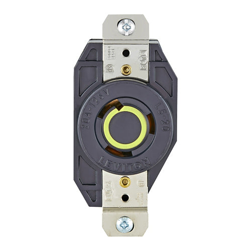 Leviton 2310, Flush Mount Locking Receptacle, Industrial Grade, 20A 125V, NEMA L5-20R, 2-Pole, 3-Wire, Grounding, Black