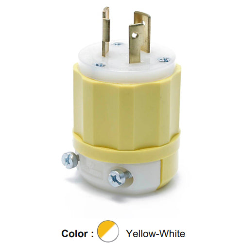 Leviton 2321-CY, Locking Plug, Industrial Grade, 20A 250V, NEMA L6-20P, 2-Pole, 3-Wire, Grounding, Yellow/White