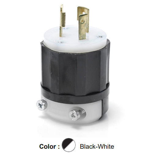Leviton 2311, Locking Plug, Extra Heavy Duty, Industrial Grade, 20A 125V, NEMA L5-20P, 2-Pole, 3-Wire, Grounding, Black/White