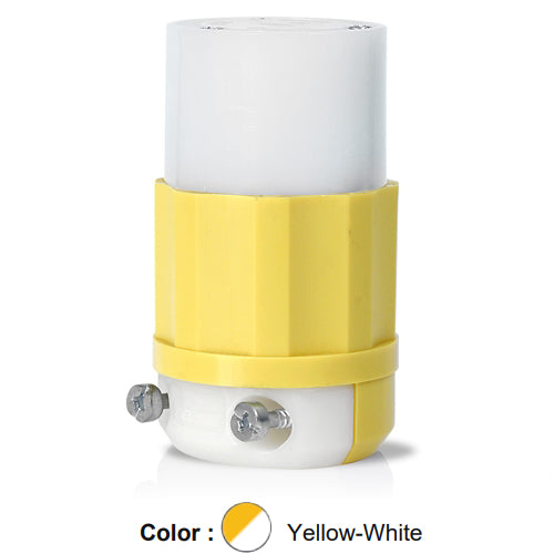 Leviton 47CM-29C, Locking Connector, Industrial Grade, Corrosion-Resistant, 15A 125V, NEMA L5-15R, 2-Pole, 3-Wire, Grounding, Yellow/White