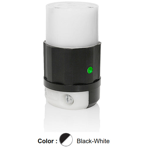 Leviton 2633-PLC, Locking Connector, Industrial Grade, Power Indication, 30A 277V, NEMA L7-30R, 2-Pole, 3-Wire, Grounding, Black/White